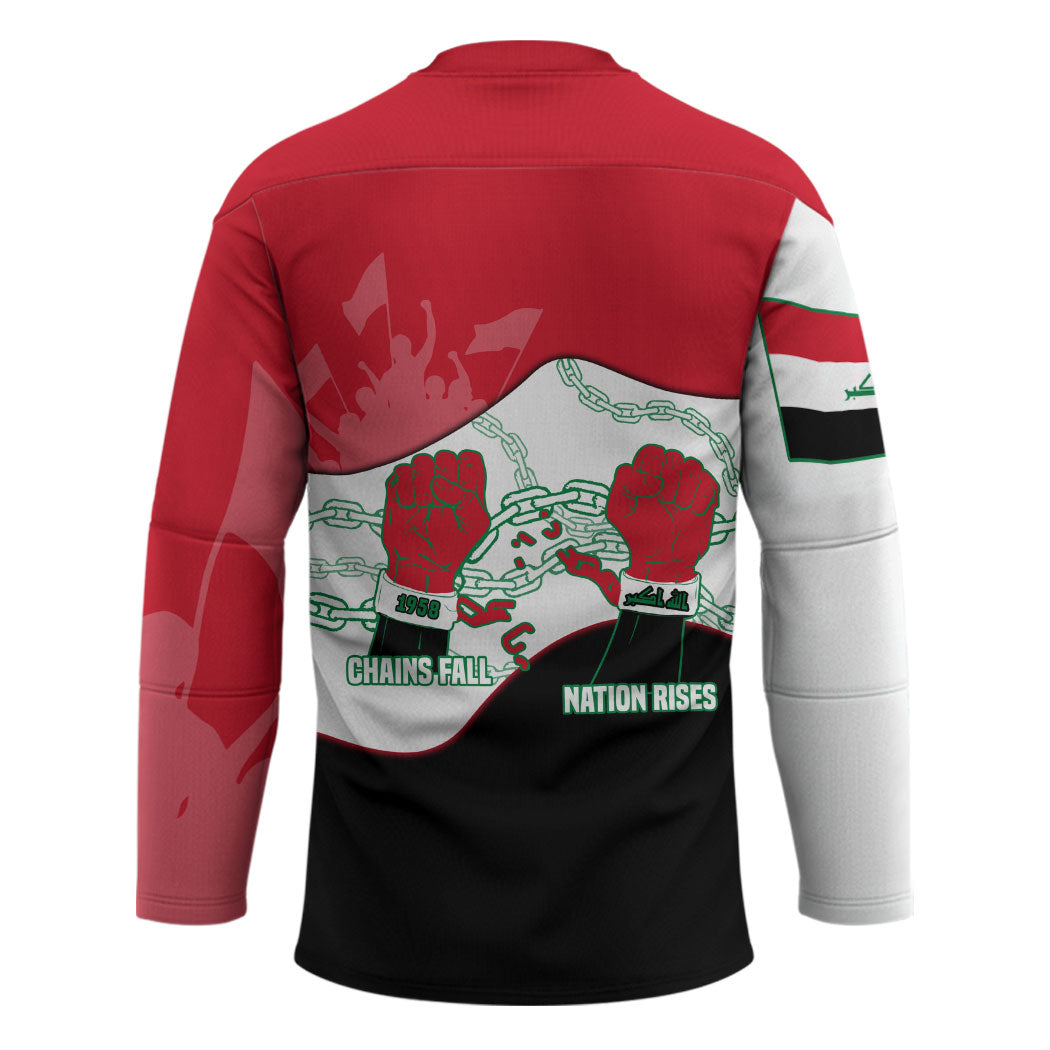 Iraq 14 July Revolution 1958 Hockey Jersey Abdul Karim Qasim Broken Chains Rising Fists