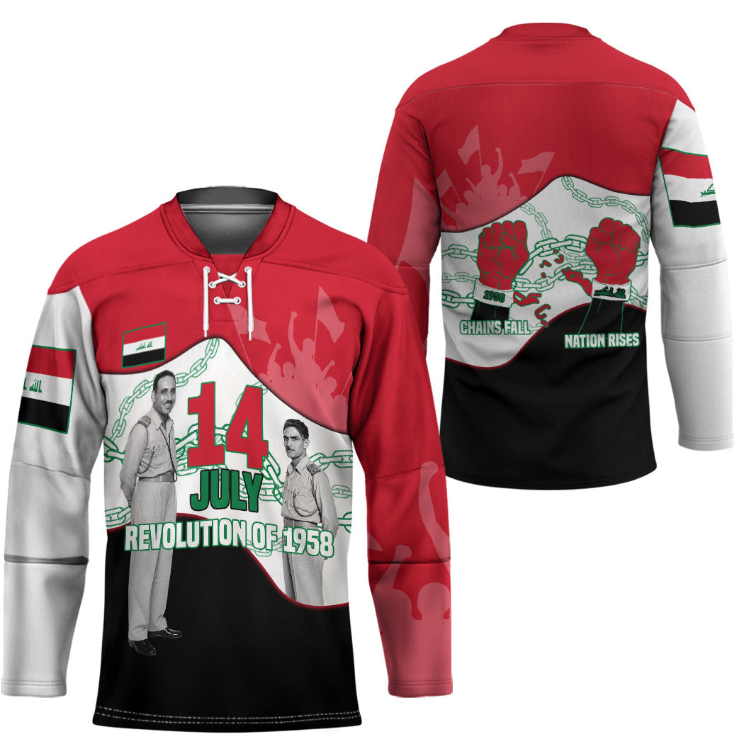 Iraq 14 July Revolution 1958 Hockey Jersey Abdul Karim Qasim Broken Chains Rising Fists