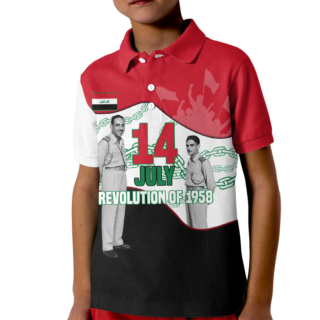 Iraq 14 July Revolution 1958 Kid Polo Shirt Abdul Karim Qasim Broken Chains Rising Fists