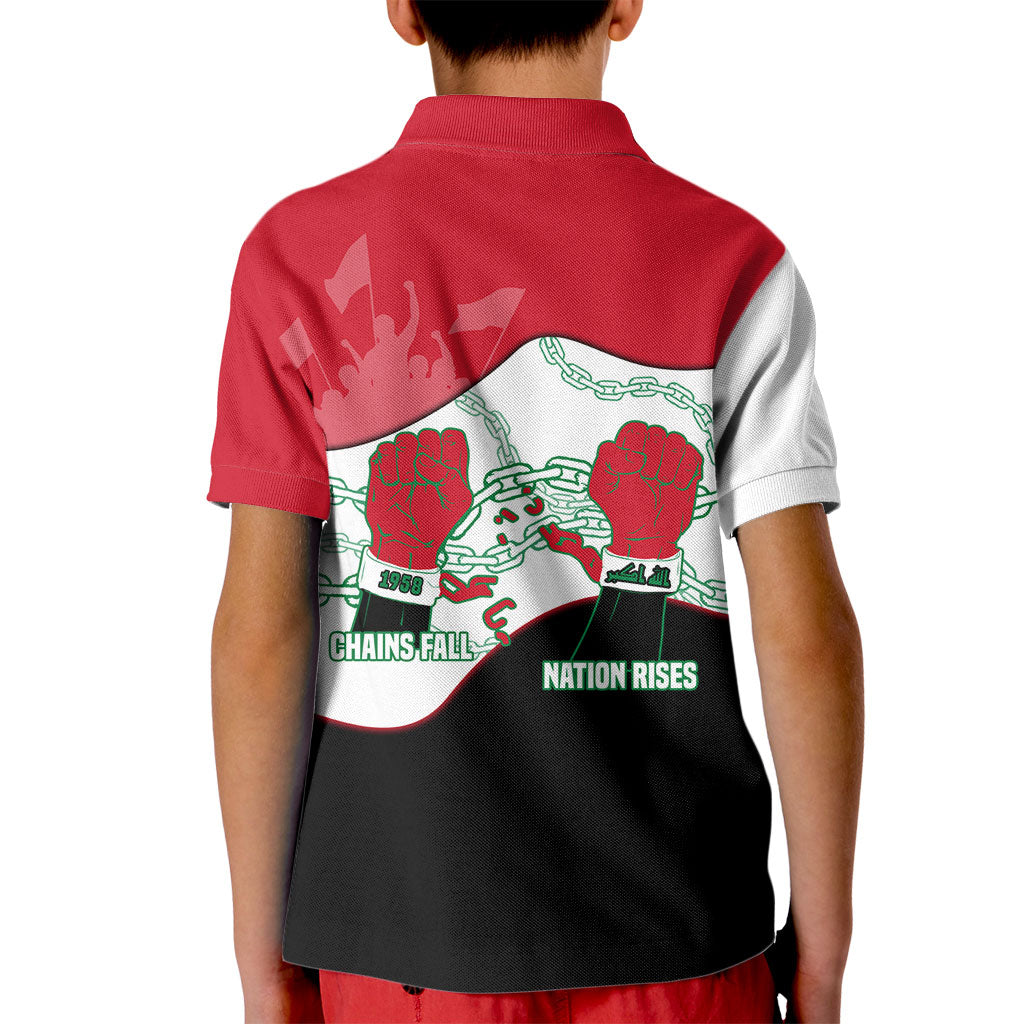 Iraq 14 July Revolution 1958 Kid Polo Shirt Abdul Karim Qasim Broken Chains Rising Fists