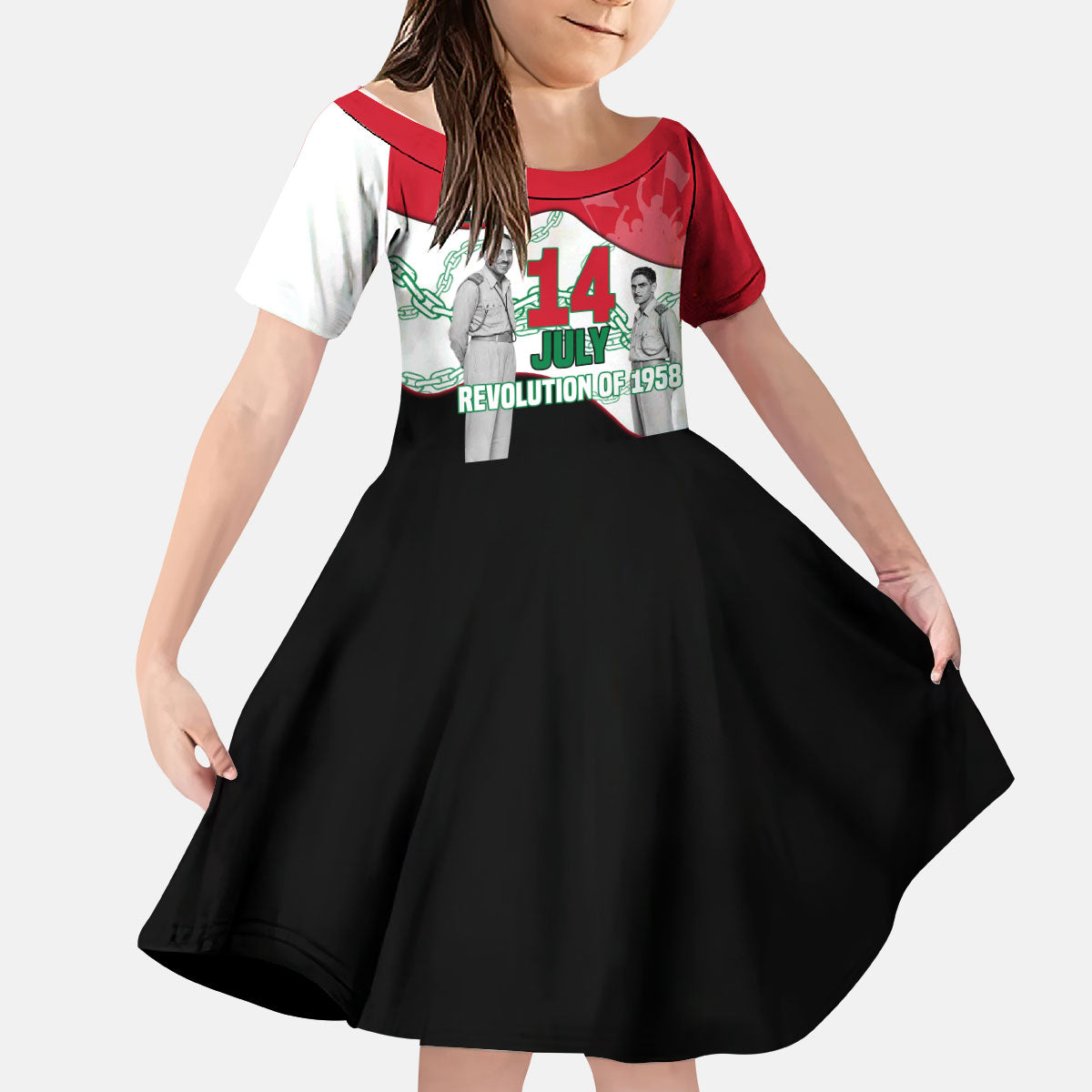 Iraq 14 July Revolution 1958 Kid Short Sleeve Dress Abdul Karim Qasim Broken Chains Rising Fists
