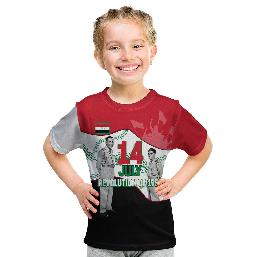 Iraq 14 July Revolution 1958 Kid T Shirt Abdul Karim Qasim Broken Chains Rising Fists