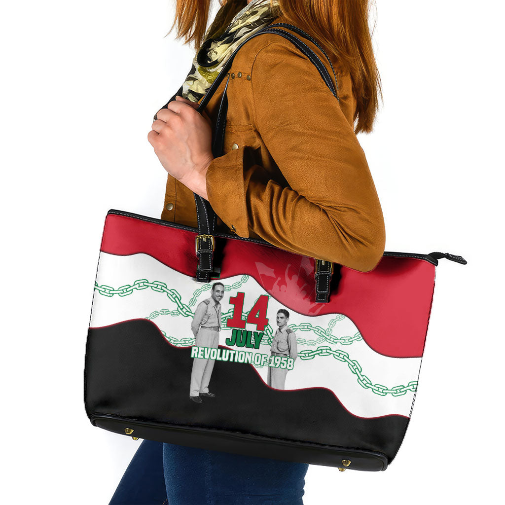 Iraq 14 July Revolution 1958 Leather Tote Bag Abdul Karim Qasim Broken Chains Rising Fists
