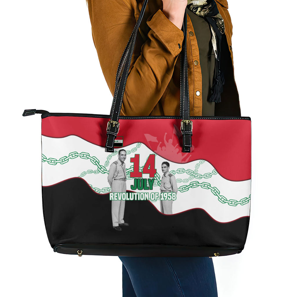 Iraq 14 July Revolution 1958 Leather Tote Bag Abdul Karim Qasim Broken Chains Rising Fists