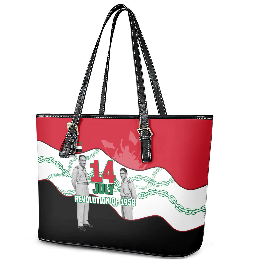 Iraq 14 July Revolution 1958 Leather Tote Bag Abdul Karim Qasim Broken Chains Rising Fists