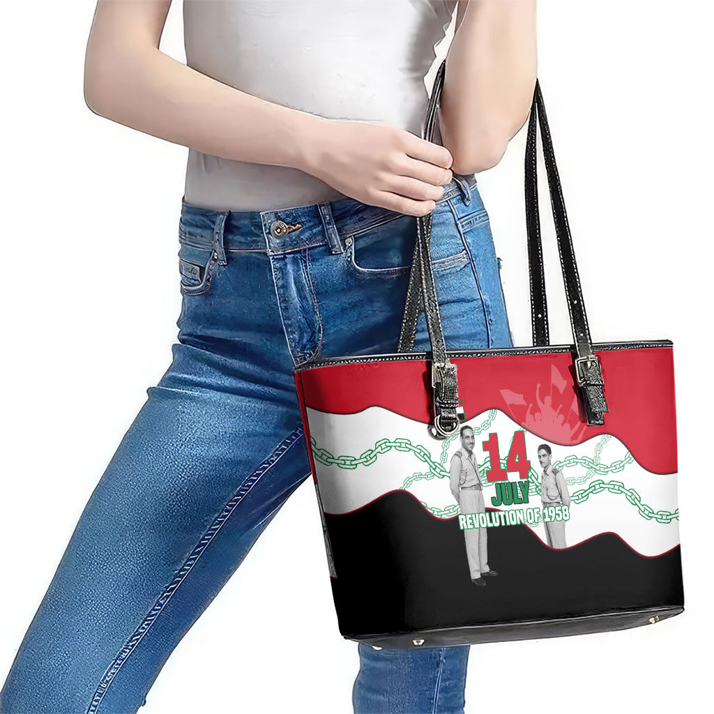 Iraq 14 July Revolution 1958 Leather Tote Bag Abdul Karim Qasim Broken Chains Rising Fists