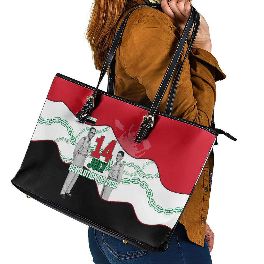 Iraq 14 July Revolution 1958 Leather Tote Bag Abdul Karim Qasim Broken Chains Rising Fists