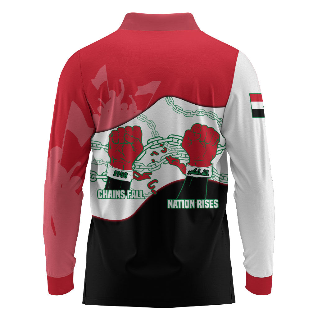 Iraq 14 July Revolution 1958 Long Sleeve Polo Shirt Abdul Karim Qasim Broken Chains Rising Fists