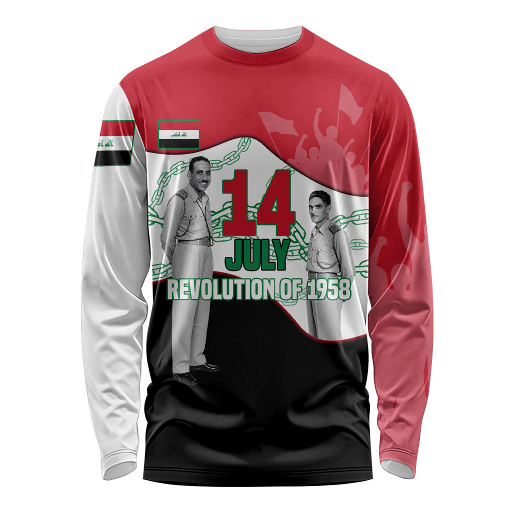 Iraq 14 July Revolution 1958 Long Sleeve Shirt Abdul Karim Qasim Broken Chains Rising Fists