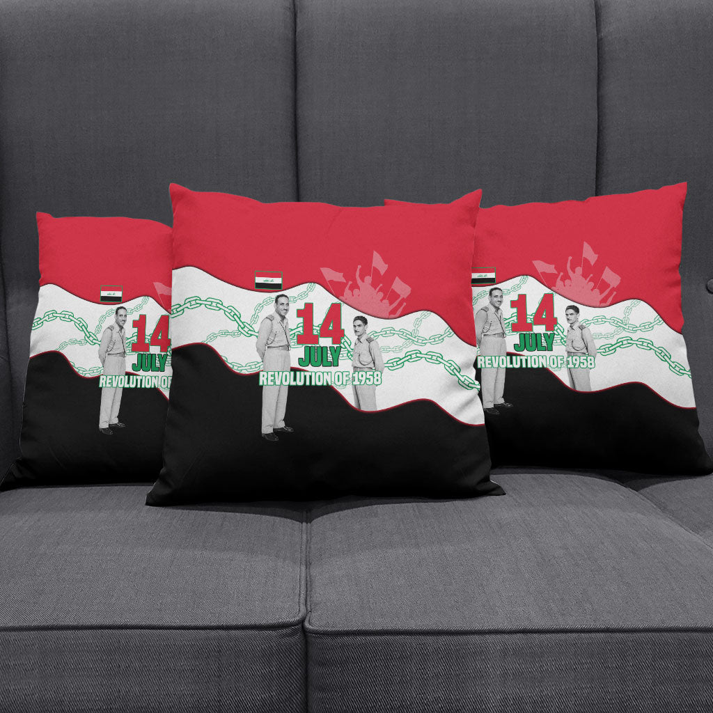 Iraq 14 July Revolution 1958 Pillow Cover Abdul Karim Qasim Broken Chains Rising Fists