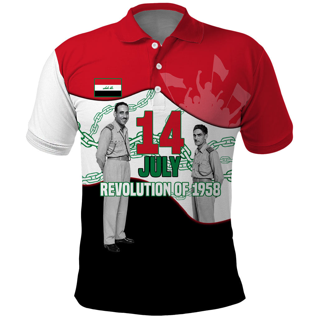 Iraq 14 July Revolution 1958 Polo Shirt Abdul Karim Qasim Broken Chains Rising Fists