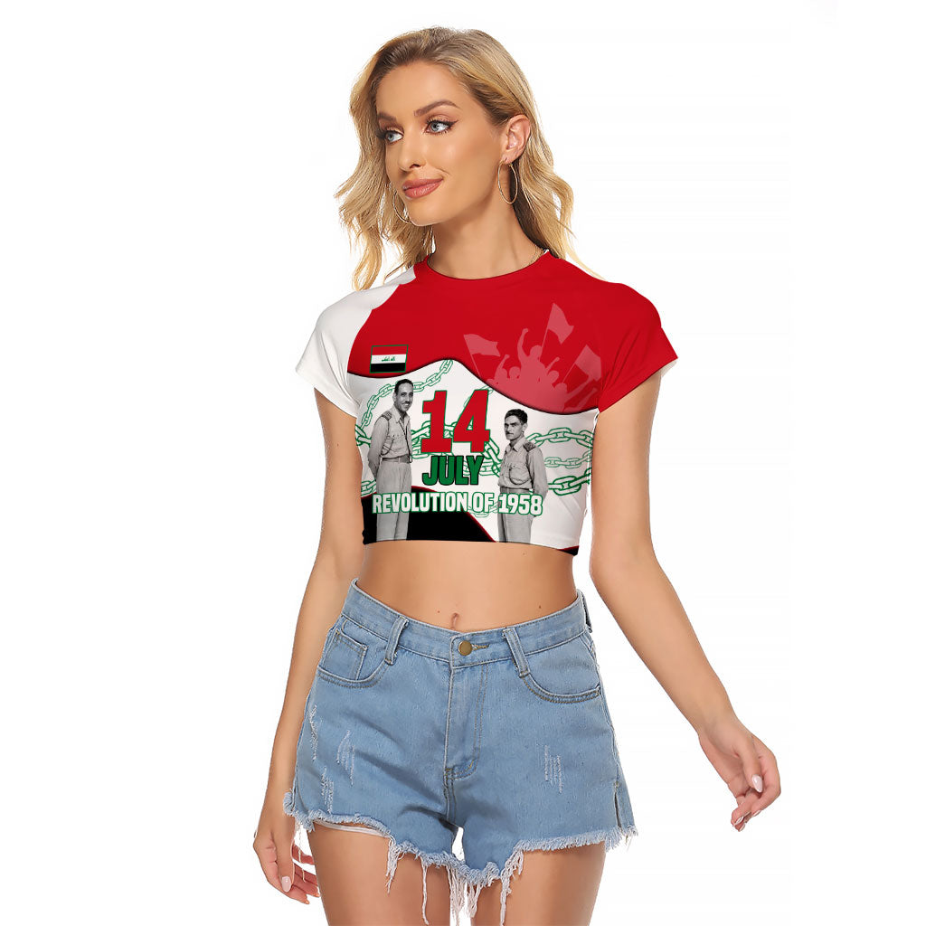 Iraq 14 July Revolution 1958 Raglan Cropped T Shirt Abdul Karim Qasim Broken Chains Rising Fists