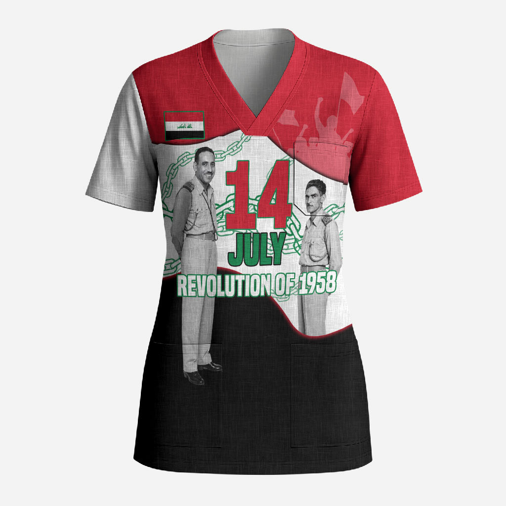 Iraq 14 July Revolution 1958 Scrub Top Abdul Karim Qasim Broken Chains Rising Fists