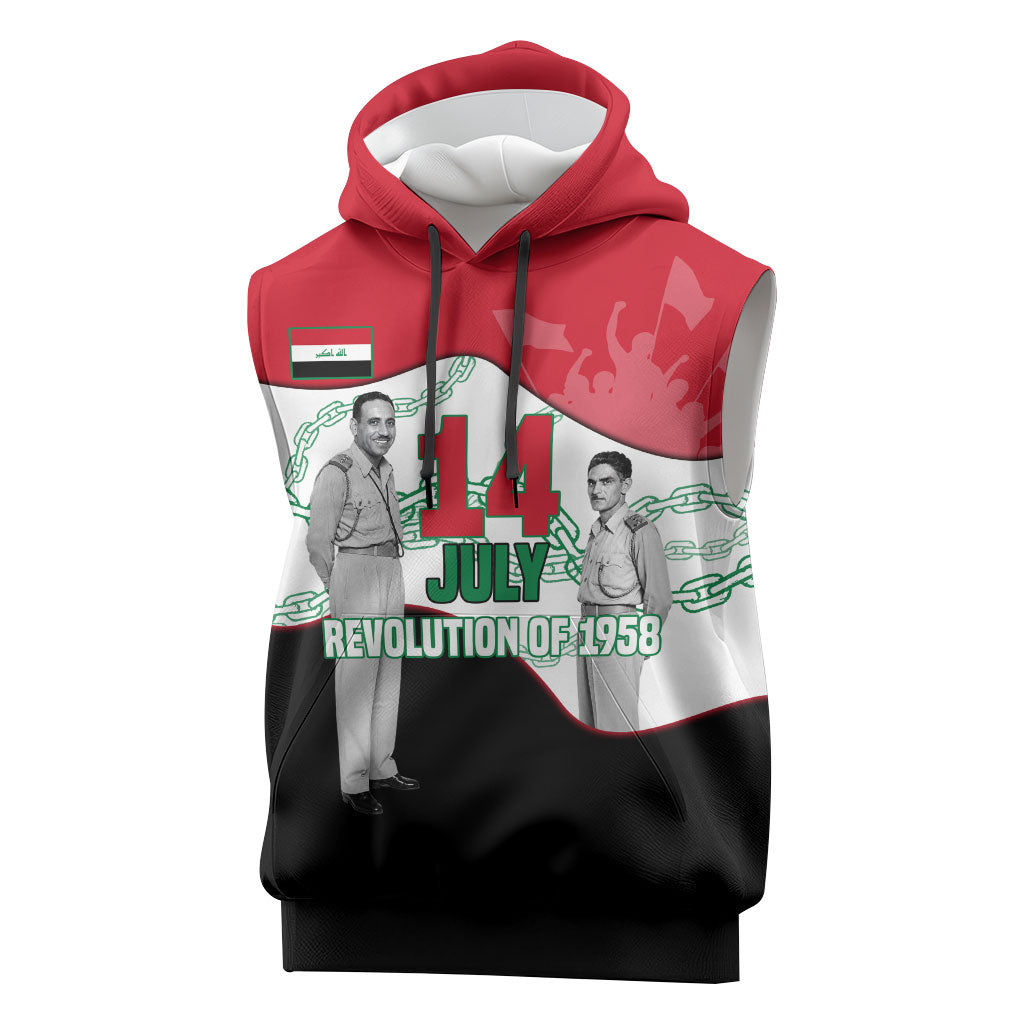 Iraq 14 July Revolution 1958 Sleeveless Hoodie Abdul Karim Qasim Broken Chains Rising Fists