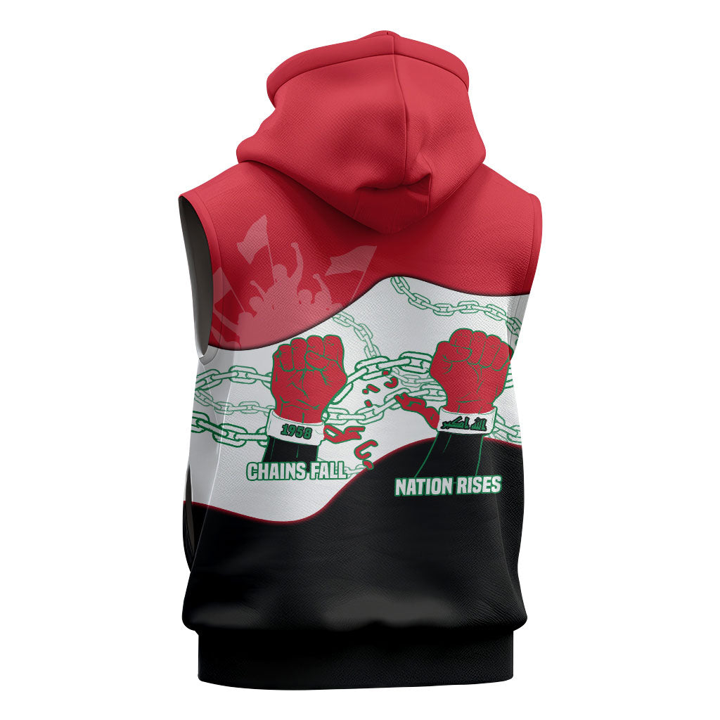 Iraq 14 July Revolution 1958 Sleeveless Hoodie Abdul Karim Qasim Broken Chains Rising Fists