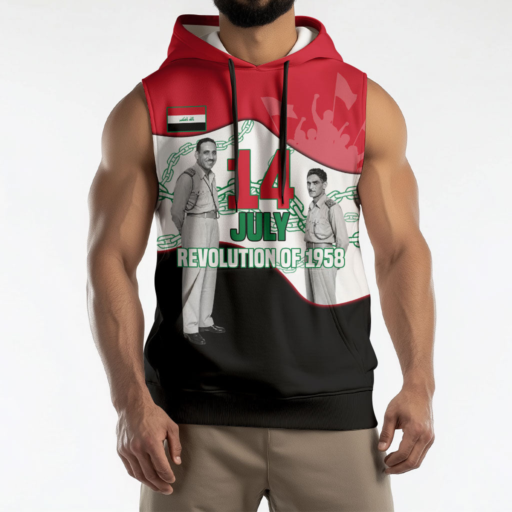 Iraq 14 July Revolution 1958 Sleeveless Hoodie Abdul Karim Qasim Broken Chains Rising Fists
