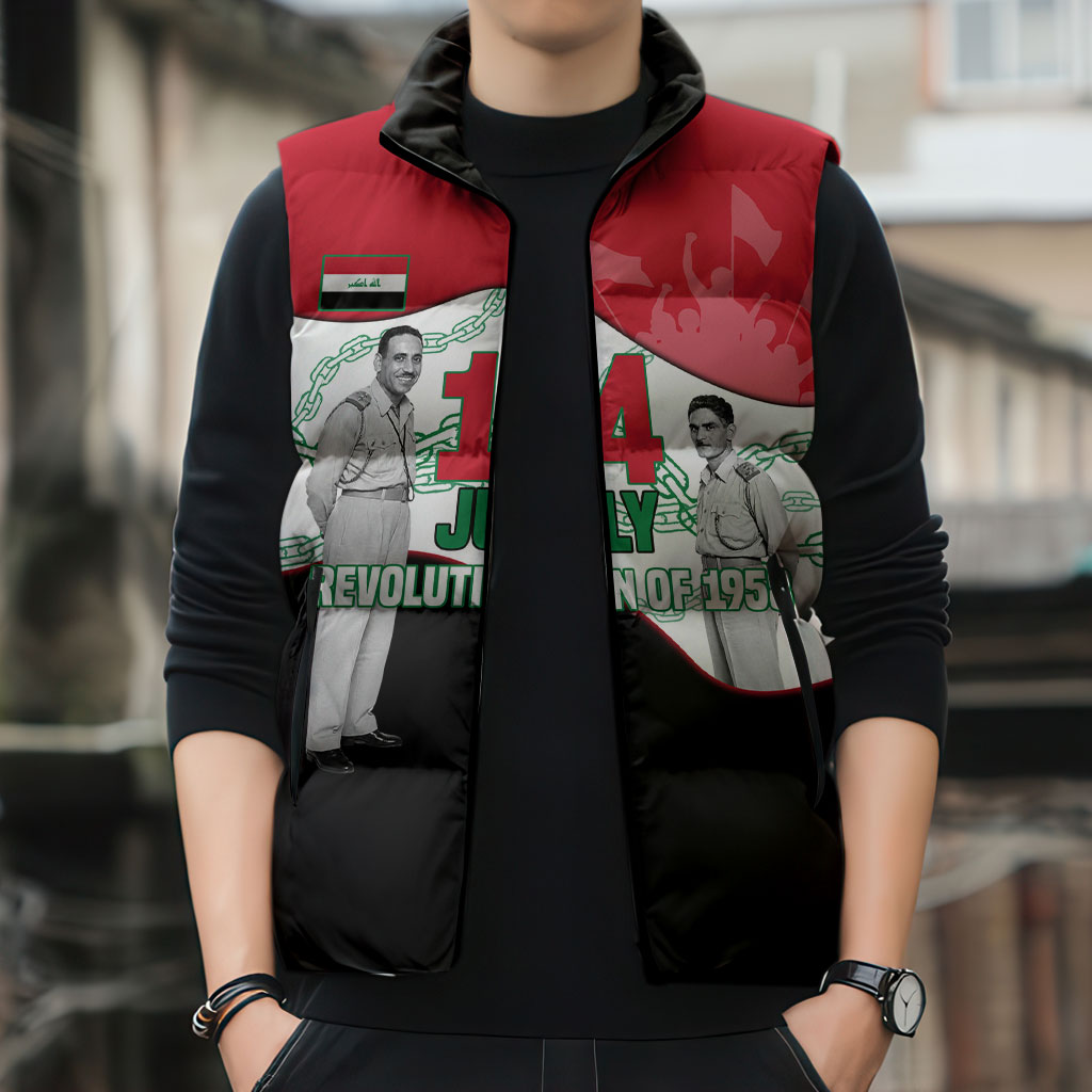 Iraq 14 July Revolution 1958 Sleeveless Puffer Jacket Abdul Karim Qasim Broken Chains Rising Fists