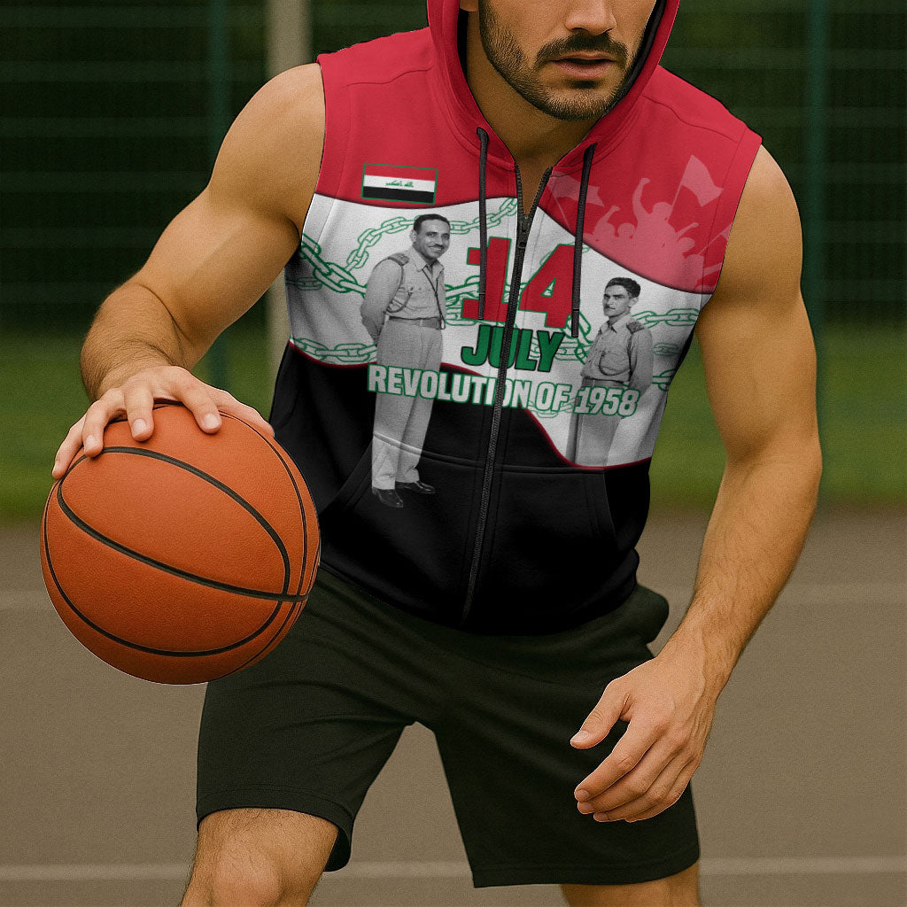 Iraq 14 July Revolution 1958 Sleeveless Zip Hoodie Abdul Karim Qasim Broken Chains Rising Fists