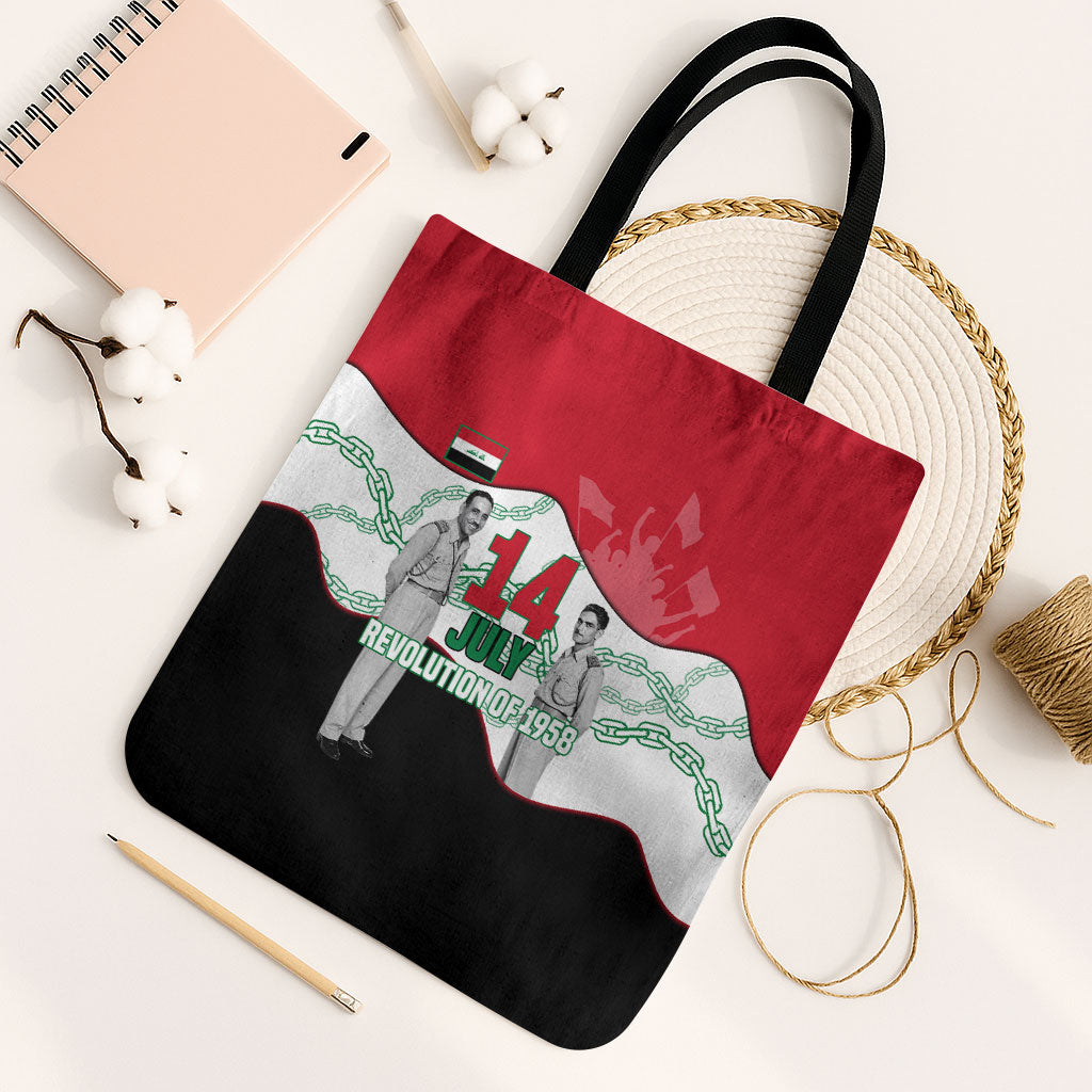 Iraq 14 July Revolution 1958 Tote Bag Abdul Karim Qasim Broken Chains Rising Fists
