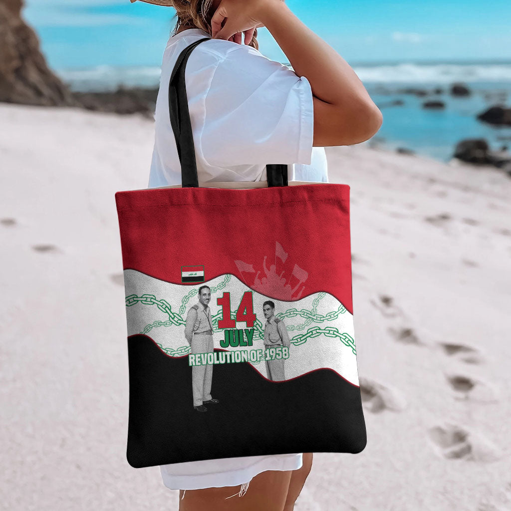 Iraq 14 July Revolution 1958 Tote Bag Abdul Karim Qasim Broken Chains Rising Fists