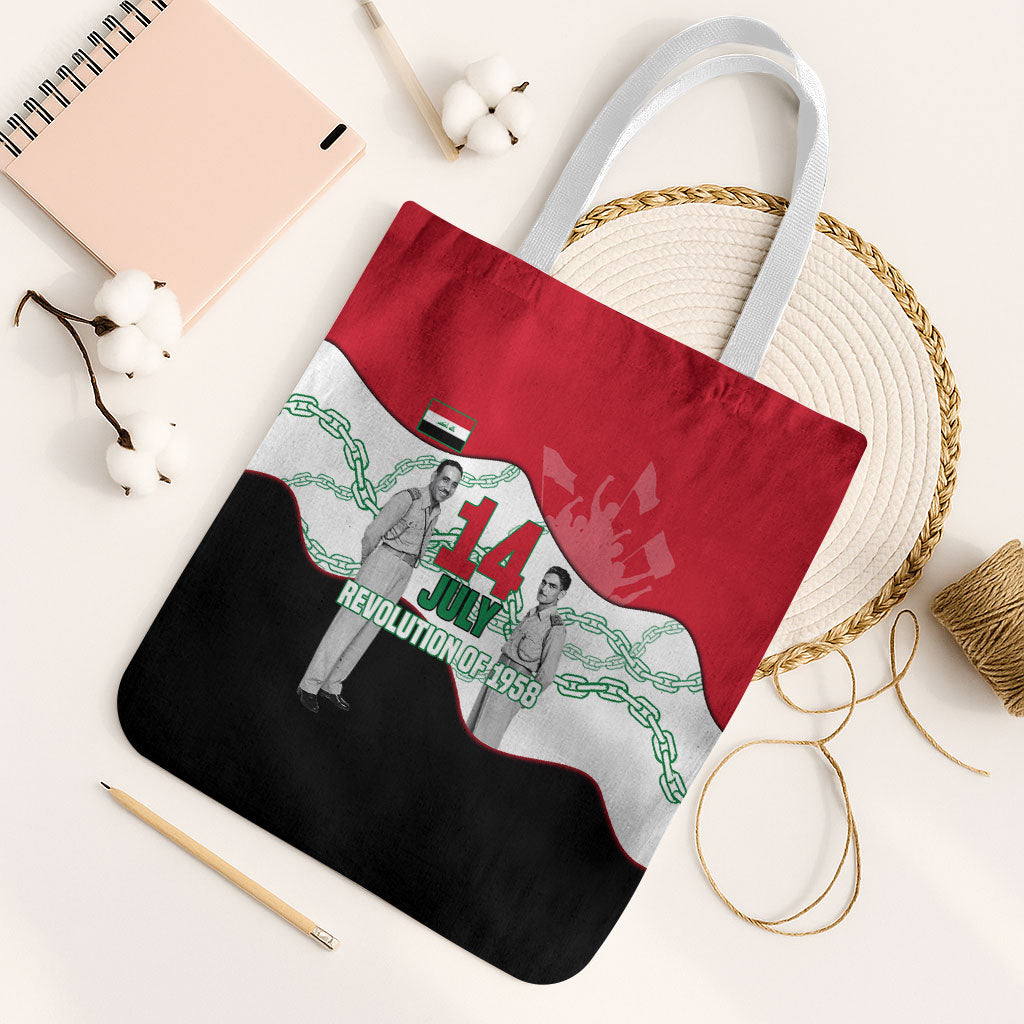 Iraq 14 July Revolution 1958 Tote Bag Abdul Karim Qasim Broken Chains Rising Fists