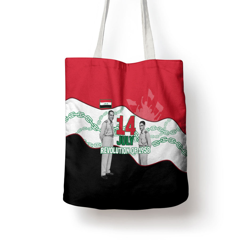 Iraq 14 July Revolution 1958 Tote Bag Abdul Karim Qasim Broken Chains Rising Fists