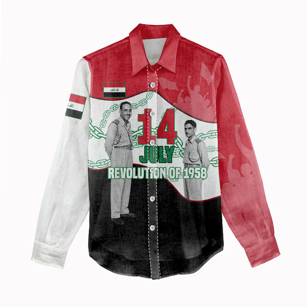 Iraq 14 July Revolution 1958 Women Casual Shirt Abdul Karim Qasim Broken Chains Rising Fists