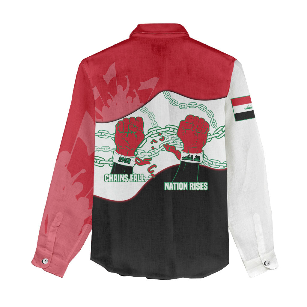 Iraq 14 July Revolution 1958 Women Casual Shirt Abdul Karim Qasim Broken Chains Rising Fists