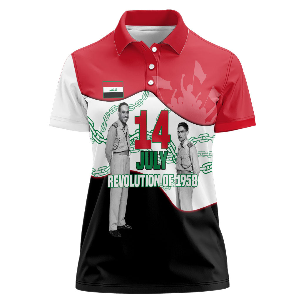 Iraq 14 July Revolution 1958 Women Polo Shirt Abdul Karim Qasim Broken Chains Rising Fists