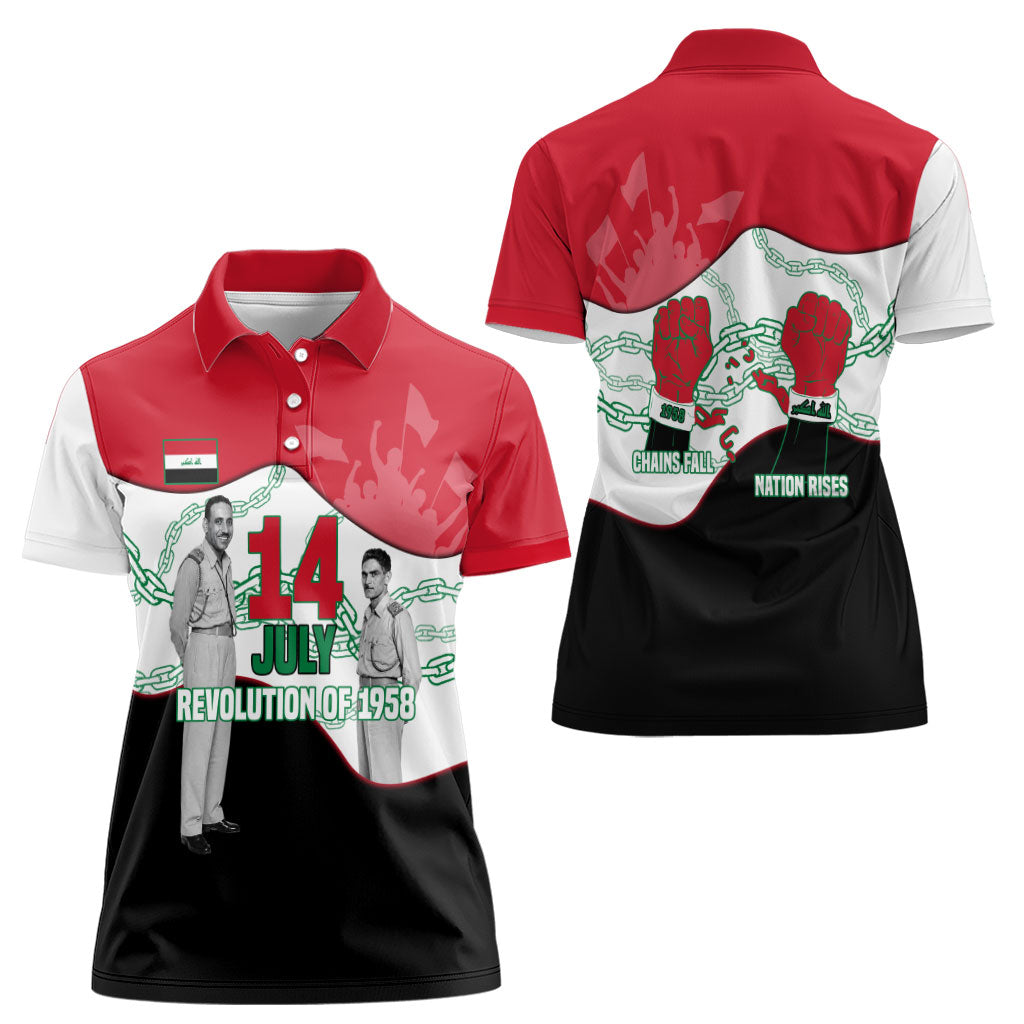 Iraq 14 July Revolution 1958 Women Polo Shirt Abdul Karim Qasim Broken Chains Rising Fists