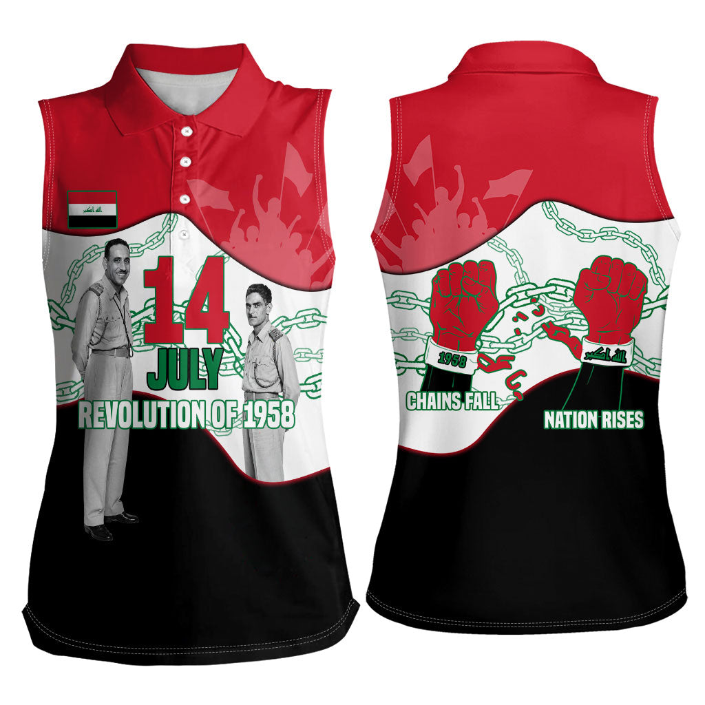 Iraq 14 July Revolution 1958 Women Sleeveless Polo Shirt Abdul Karim Qasim Broken Chains Rising Fists