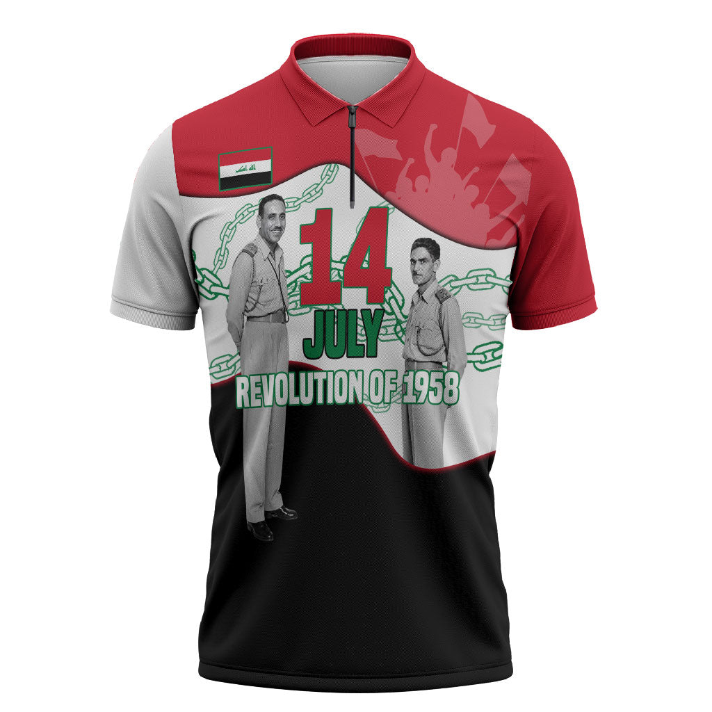 Iraq 14 July Revolution 1958 Zipper Polo Shirt Abdul Karim Qasim Broken Chains Rising Fists