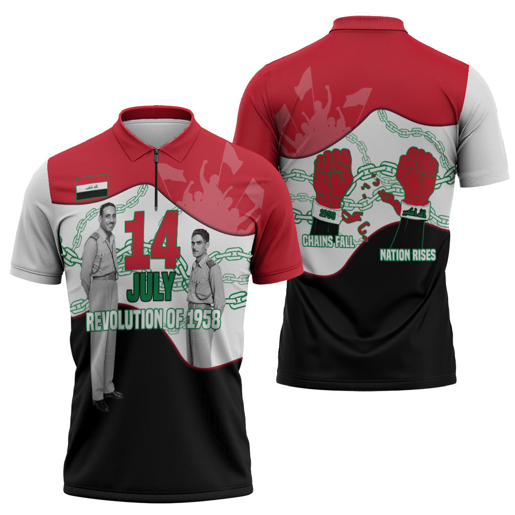 Iraq 14 July Revolution 1958 Zipper Polo Shirt Abdul Karim Qasim Broken Chains Rising Fists