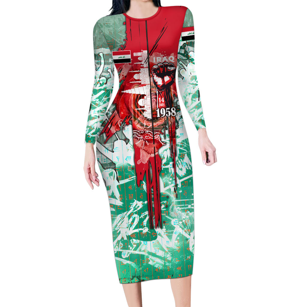 Iraq Revolution Long Sleeve Bodycon Dress Eagle Of Saladin Iraqi Patriotism