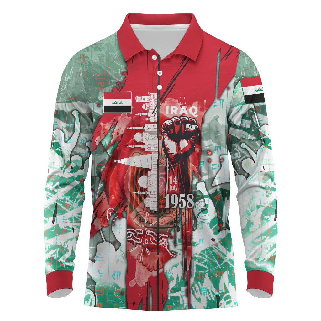 Iraq Revolution Long Sleeve Polo Shirt Eagle Of Saladin Iraqi Patriotism