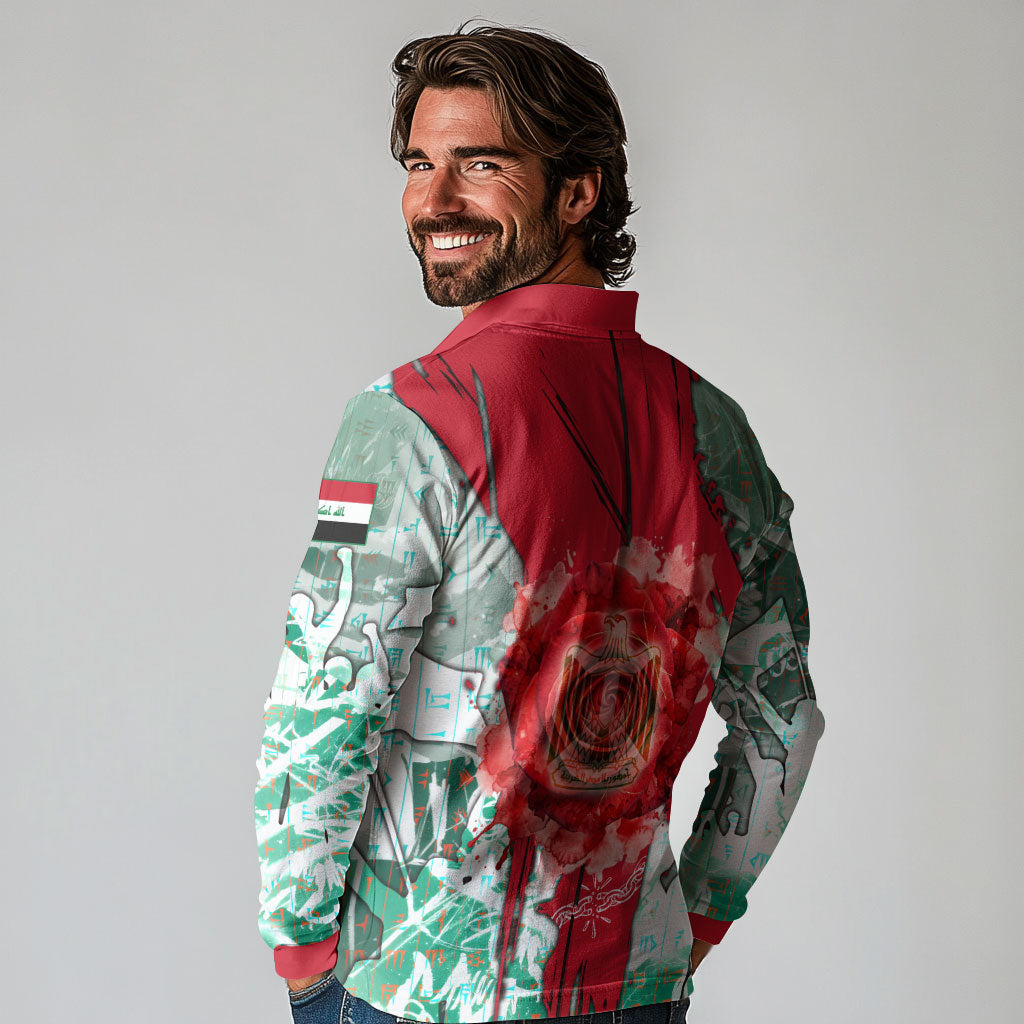 Iraq Revolution Long Sleeve Polo Shirt Eagle Of Saladin Iraqi Patriotism