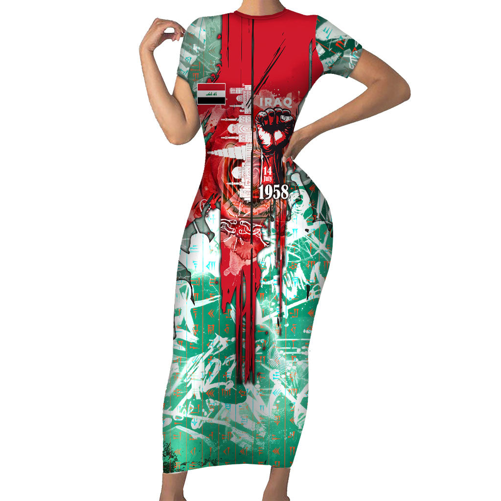 Iraq Revolution Short Sleeve Bodycon Dress Eagle Of Saladin Iraqi Patriotism