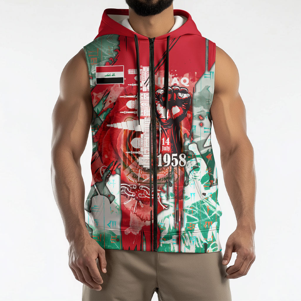 Iraq Revolution Sleeveless Zip Hoodie Eagle Of Saladin Iraqi Patriotism