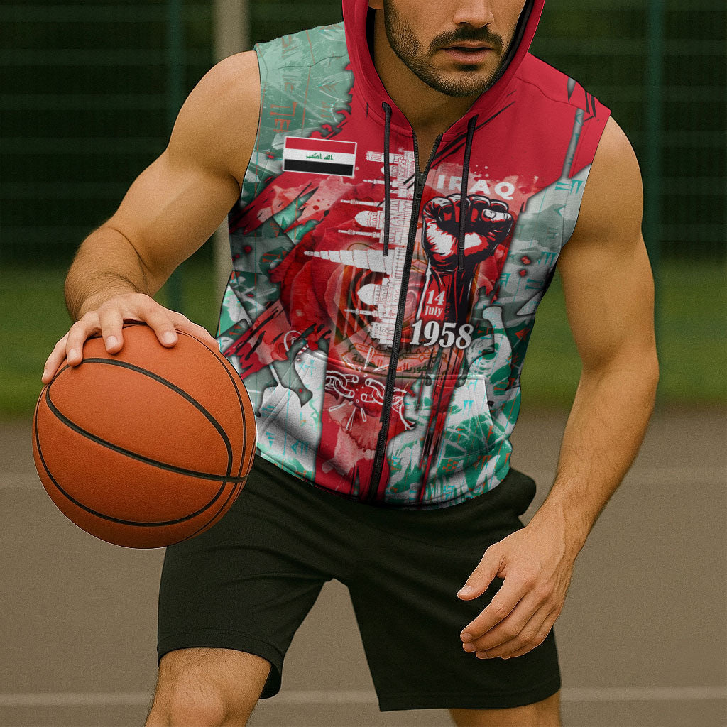 Iraq Revolution Sleeveless Zip Hoodie Eagle Of Saladin Iraqi Patriotism