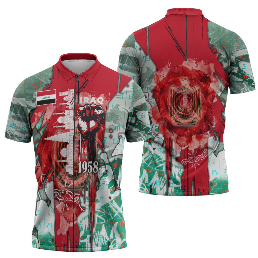 Iraq Revolution Zipper Polo Shirt Eagle Of Saladin Iraqi Patriotism