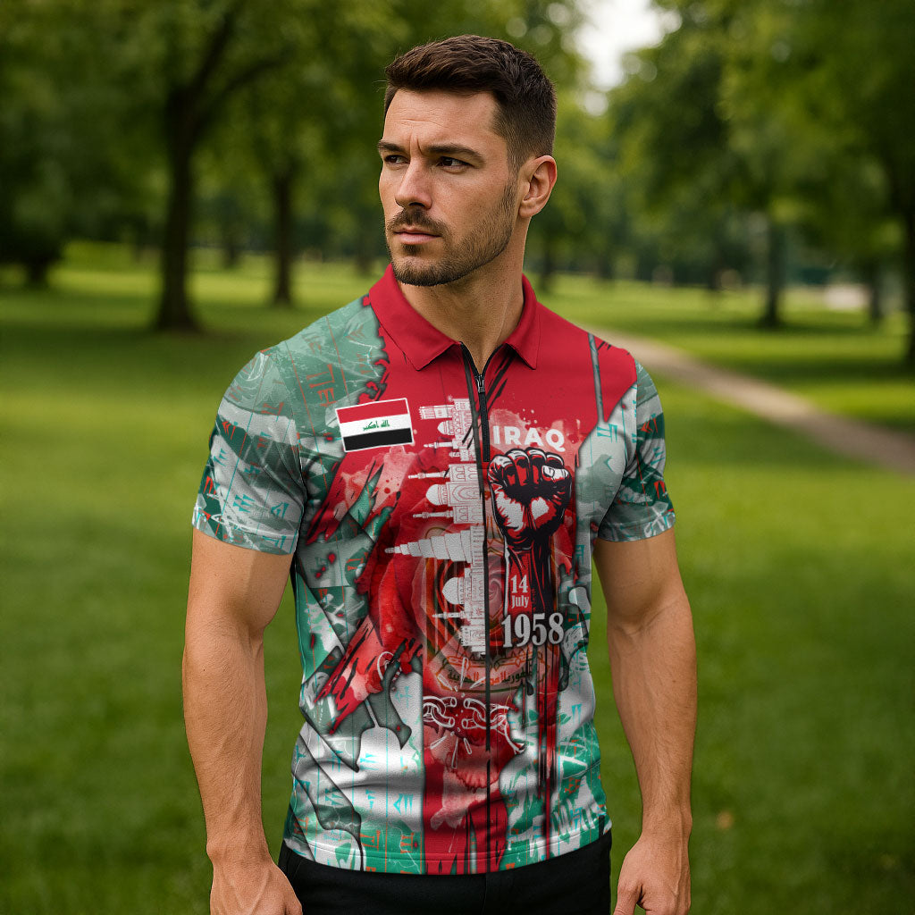 Iraq Revolution Zipper Polo Shirt Eagle Of Saladin Iraqi Patriotism