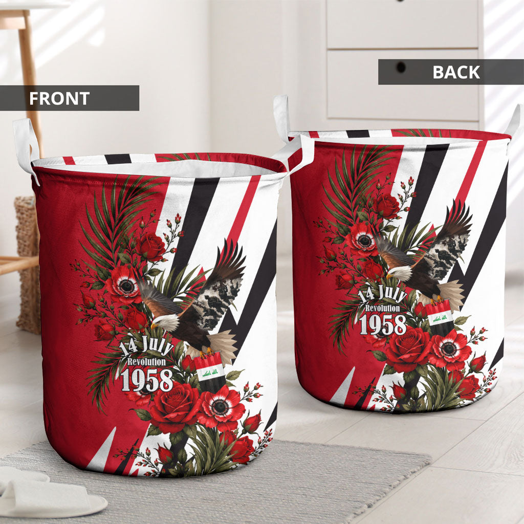 Iraq Revolution Soaring Eagle Laundry Basket Iraqi Flag Red Roses Floral Design