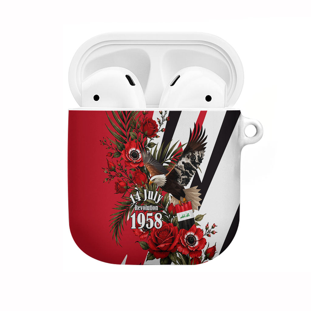 Iraq Revolution Soaring Eagle AirPods Case Iraqi Flag Red Roses Floral Design