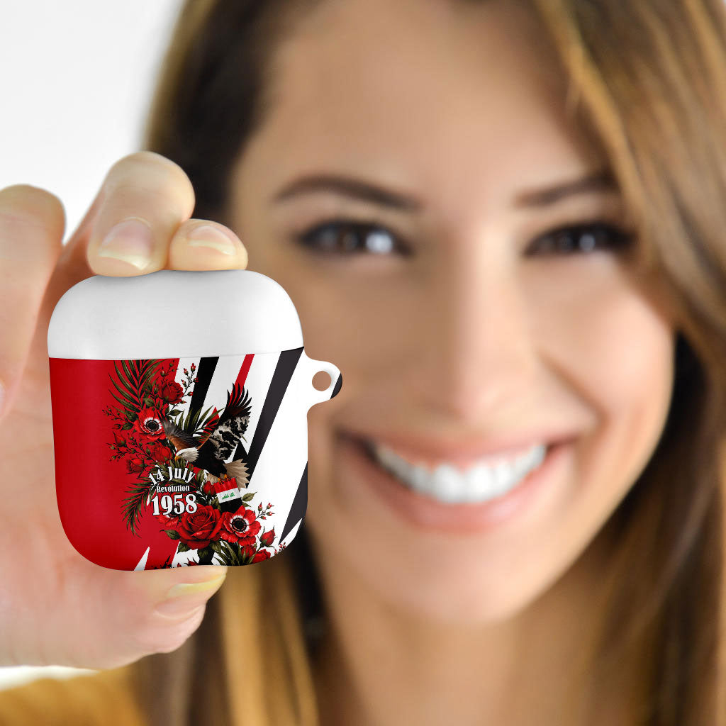 Iraq Revolution Soaring Eagle AirPods Case Iraqi Flag Red Roses Floral Design