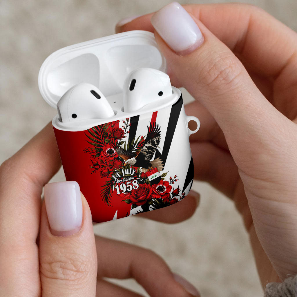 Iraq Revolution Soaring Eagle AirPods Case Iraqi Flag Red Roses Floral Design