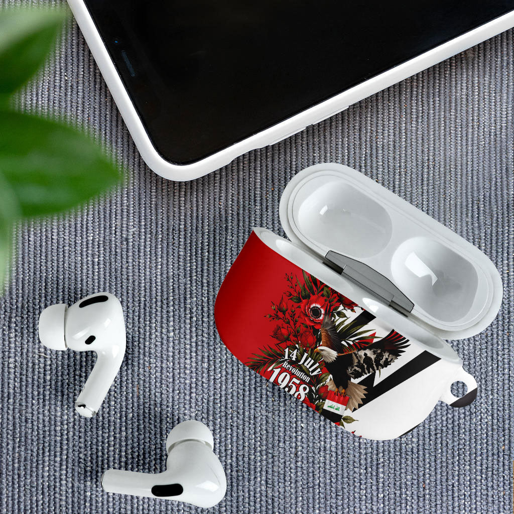 Iraq Revolution Soaring Eagle AirPods Case Iraqi Flag Red Roses Floral Design