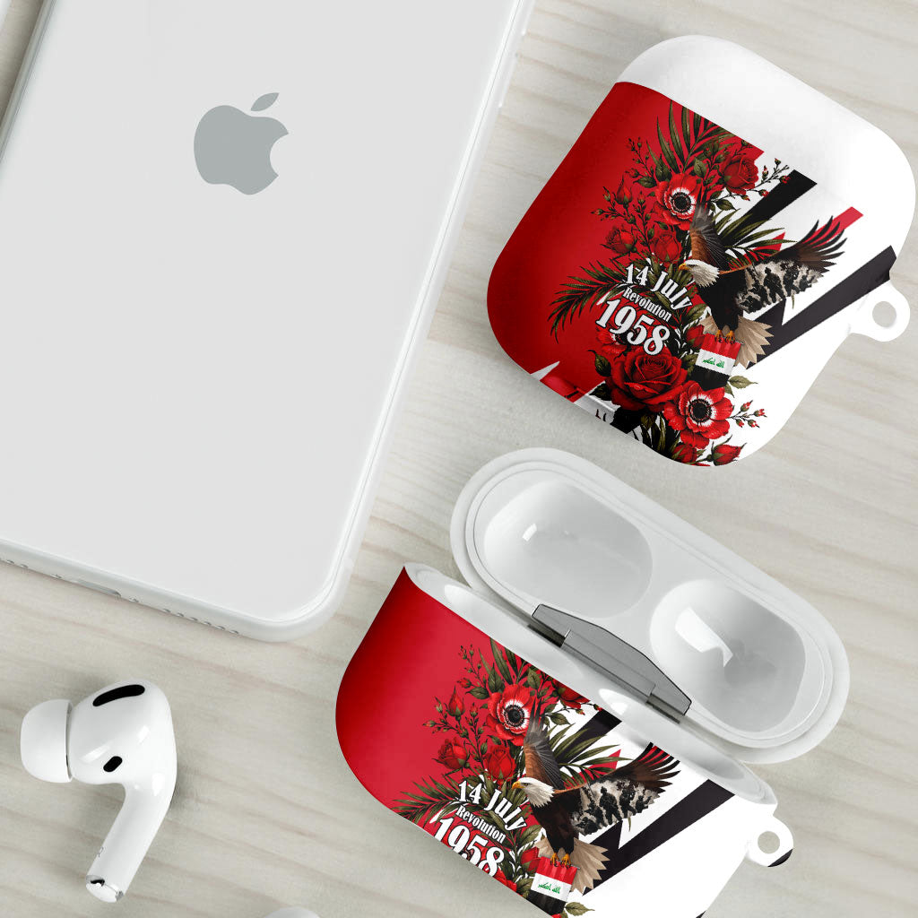Iraq Revolution Soaring Eagle AirPods Case Iraqi Flag Red Roses Floral Design