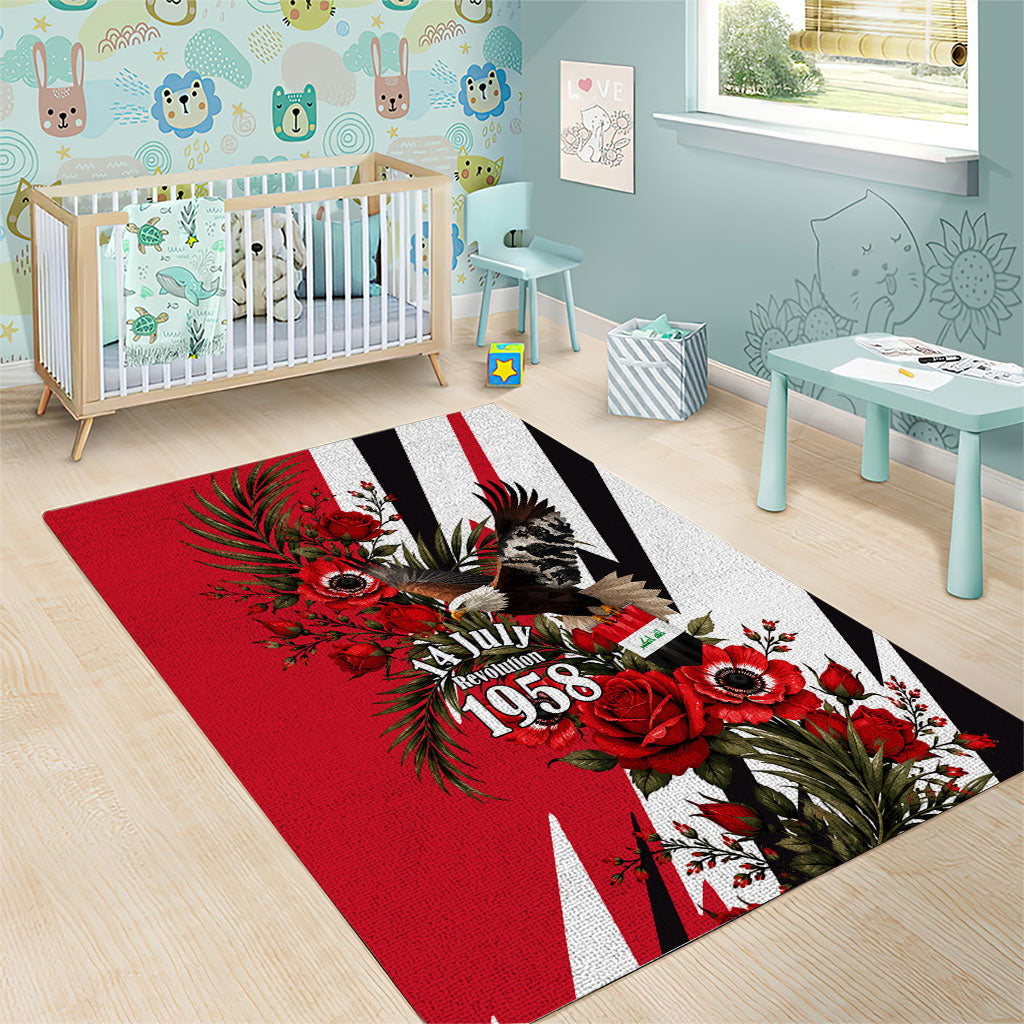 Iraq Revolution Soaring Eagle Area Rug Iraqi Flag Red Roses Floral Design