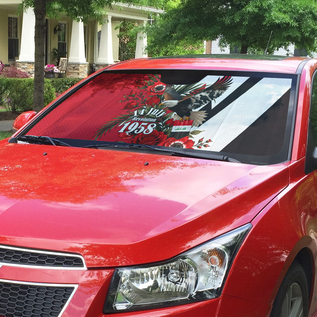 Iraq Revolution Soaring Eagle Auto Sun Shade Iraqi Flag Red Roses Floral Design