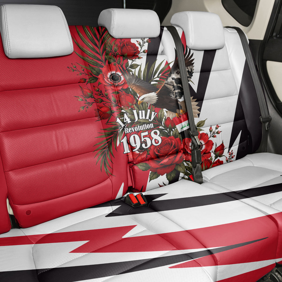 Iraq Revolution Soaring Eagle Back Car Seat Cover Iraqi Flag Red Roses Floral Design
